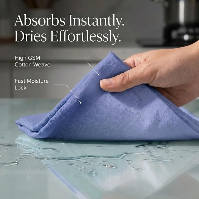Urban Villa Kitchen Towels Cotton Dish Towels 20”x30” (Set of 6) Blue