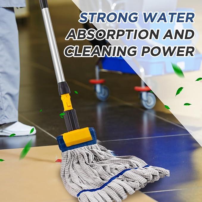 Hushee 6 Pack Large Microfiber Tube Mop Heads 18 oz Heavy Duty Commercial Industrial Wet Mop Head Refill Reusable Machine Washable Looped End Mopheads for Hardwood, Tile, Laminate Floors (Grey)