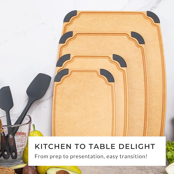Essential Series Cutitng Board for Kitchen- Natural Wood Fiber Composite, Dishwasher Safe, Eco-Friendly, Juice Grooves, Non-slip Feet, Non-Porous, Reversible, BPA Free, Medium - 12" x 8"