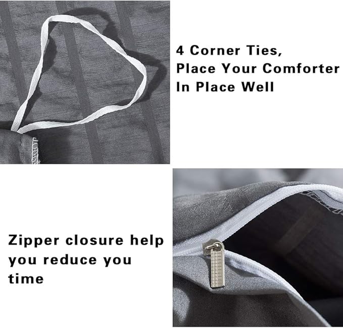 AveLom Gray Duvet Cover King Size, Textured Seersucker Duvet Cover Set, Soft Washed Microfiber with Zipper Closure and Corner Ties, 3 Pieces, 104" x 90" Duvet Cover & 2 Pillowcases