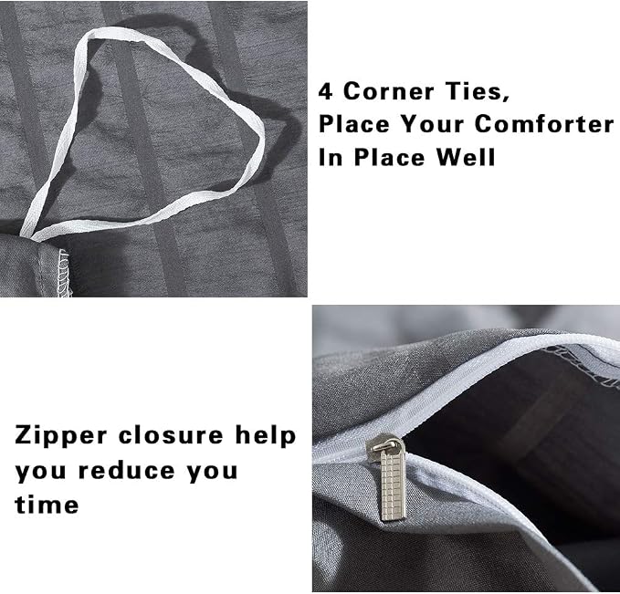 AveLom Dark Gray Seersucker Duvet Cover Set Twin Size (68 x 90 inches), 2 Pieces (1 Duvet Cover, 1 Pillow Cases), Soft Washed Microfiber Textured Duvet Cover with Zipper Closure, Corner Ties