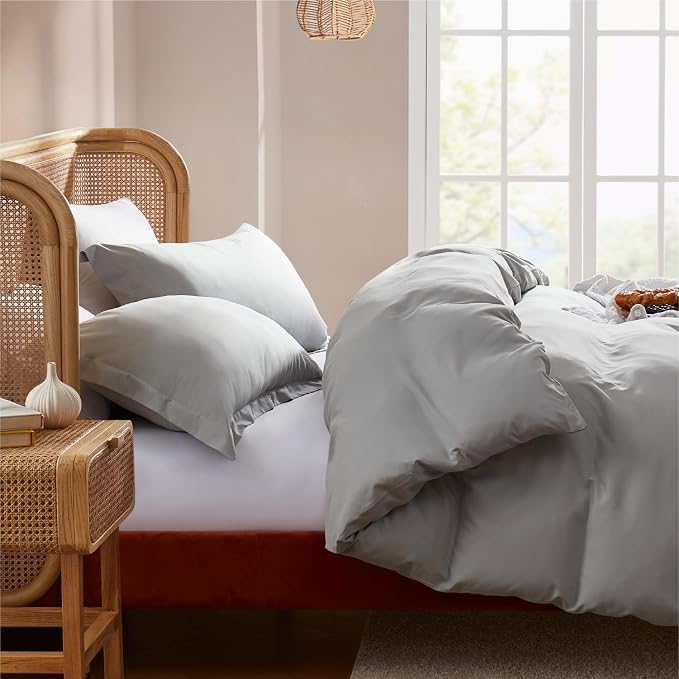 Nestl Twin Duvet Cover Set - Soft Double Brushed Light Grey Duvet Cover Twin XL, 2 Piece, with Button Closure, 1 Duvet Cover 68x90 inches and 1 Pillow Sham