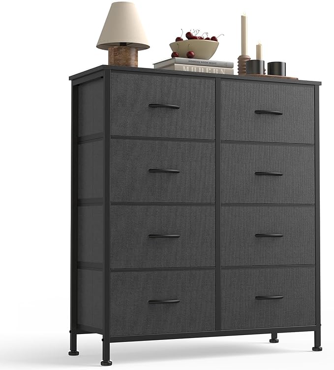 Sweetcrispy 8 Drawer Dresser with Fabric Bins Fabric Storage Tower Organizer for Bedroom Closet Hallway Entryway Tall Chest of Drawers with Steel Frame Wood Top Easy Pull Handles,Grey