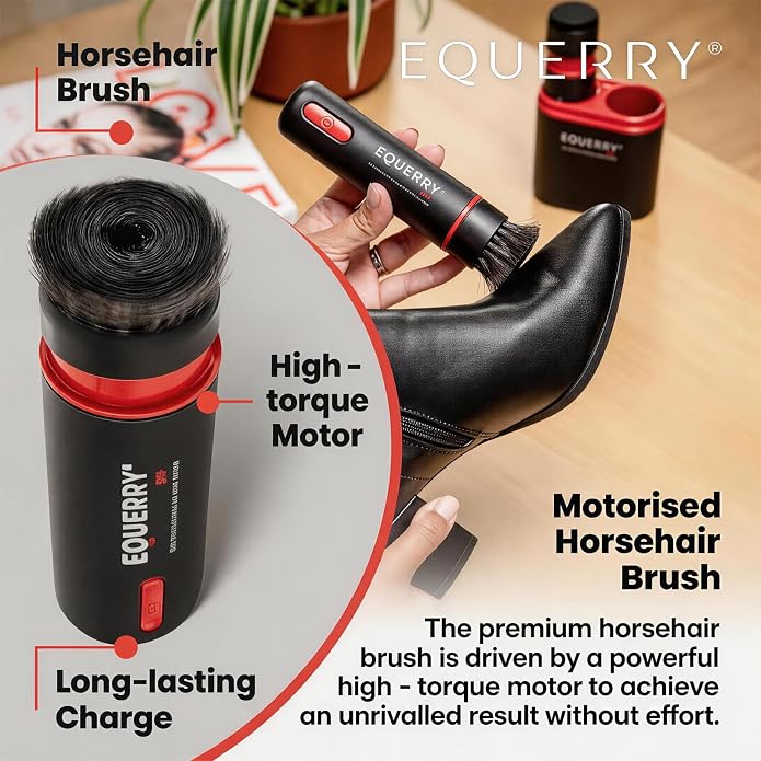 Electric Shoe Shine Kit with 50ml Black Shoe Polish Cream – Rechargeable Motorised Horsehair Brush for Leather Shoes, Boots, Handbags – Effortless Shine for School, Business Travel & Home