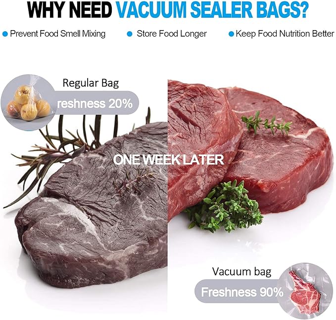 CANLENPK 8x12 Inch/20x30cm Vacuum Sealer Bags food Storage,Keep Fresh Lock Nutrition,Sous Vide Bag Freezeable Boilable Microwaveable(100 Bags)