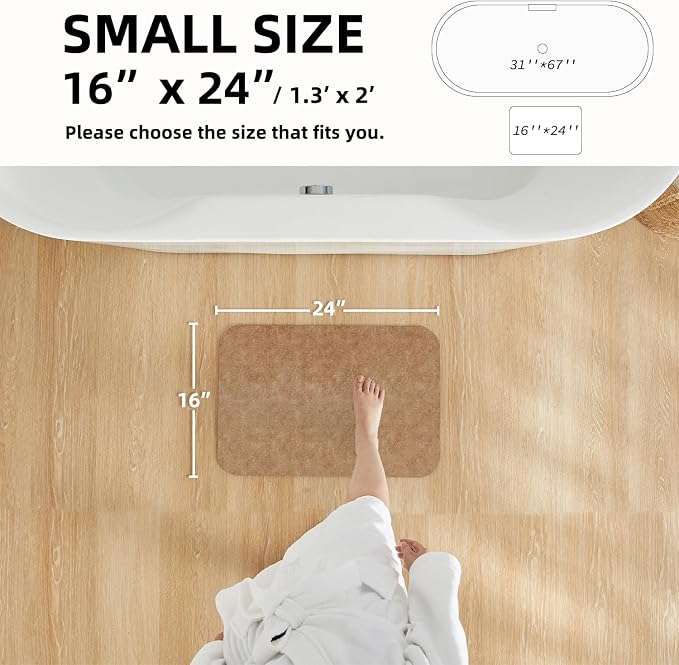 TYUU Bathroom Mat Quick Dry, Bathroom Rugs Non Slip Washable Thin Absorbent Bath Mat Fits Under Door Bathroom Floor Mat Perfect for Bath, Shower, or Sink 16"x24" Camel
