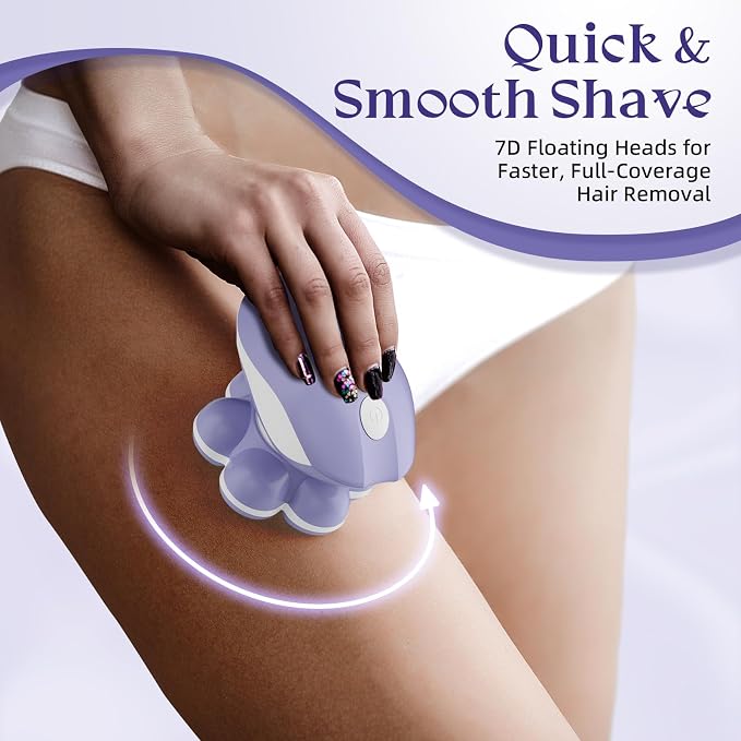 Electric Razors for Women Legs, Smooth Full-Body Electric Shaver | 7D 360° Silky-Smooth Shaver Heads, 5 Min Wide-Area Fast Body Grooming, Waterproof Wet & Dry Use, Light & Travel Cap, Violet