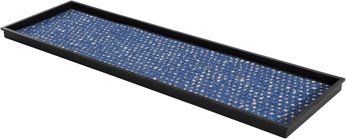 Anji Mountain Heavy Duty Waterproof Rubber Shoe Storage Mat Organizer/Boot Storage Tray Multi Use For Entryway with Coir, Blue and Ivory Insert , Fits 4 Pair (46.5" Wide)