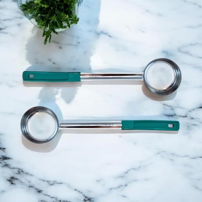 4 oz Solid Stainless Steel Portion Control Ladle Spoon | Commercial-Grade Spoodle for Portioning & Serving - Soups, Sauces & Buffet Service. Color-Coded by Size. Dishwasher Safe.