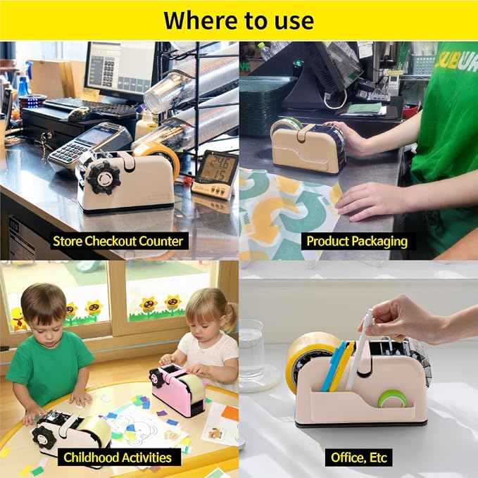 [TENDO°] TENDO Multi-Section Tape Dispenser, Custom Width Tape Cutter with 4 Cutting Sections, Built-in Safety Blade, Ergonomic Grip for Packing and Office Use, ZO-508(Beige)