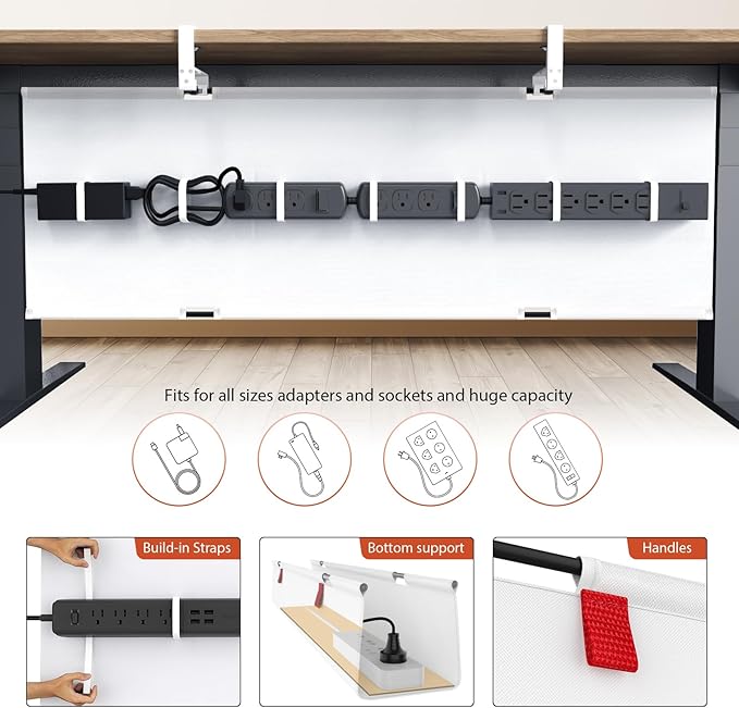 Univivi No Drill Under Desk Cable Management Tray, 48" Cord Organizer for Table, Clamp/Screw Mount Desk Cable Management, Premium Fabric Cable Management Tray for Office, Home (Extra Large)