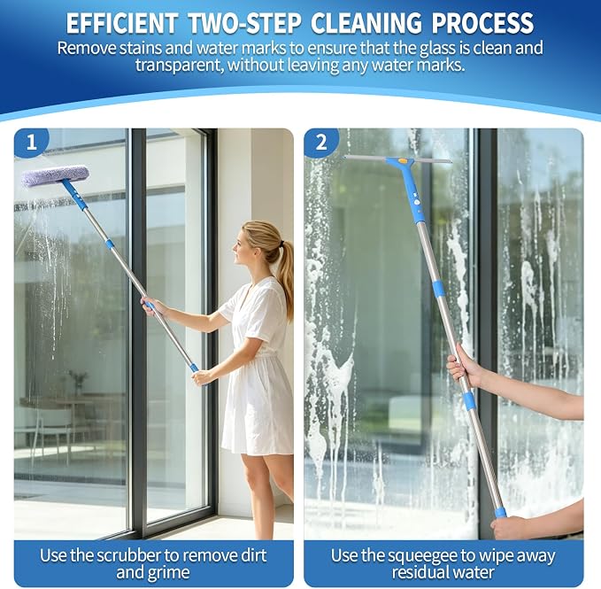 Creatyi 11PCS Window Cleaning Kit Washing Tool, Bucket 3 Gallon, 76 inch Long Handle Window Squeegee and Microfiber Scrubber,Equipped with Replaceable Squeegee and Scrubber for Home Business Use