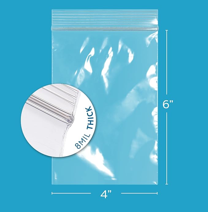 GPI - 4" x 6" Ultra Heavy-Duty Zip Bags, 8 Mil Extra-Thick Reclosable Puncture-Resistant Plastic Zipper Baggies, Resealable Poly Zip Top Bag for Construction, Tools, Screws & Sharp Objects. 100 Count
