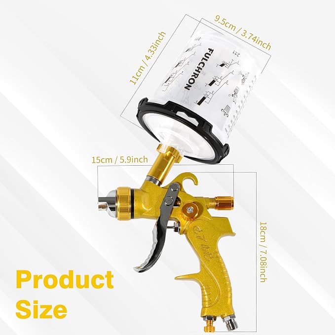 HVLP Paint Gun with 10 Disposable 600ML Paint Cups & 5 Nozzles | 1.4/1.7/2.0/2.5/3.0mm Nozzles Gravity Feed Spray Gun & Disposable Paint Cups for Automotive, Car Painting, Primer (Gold)