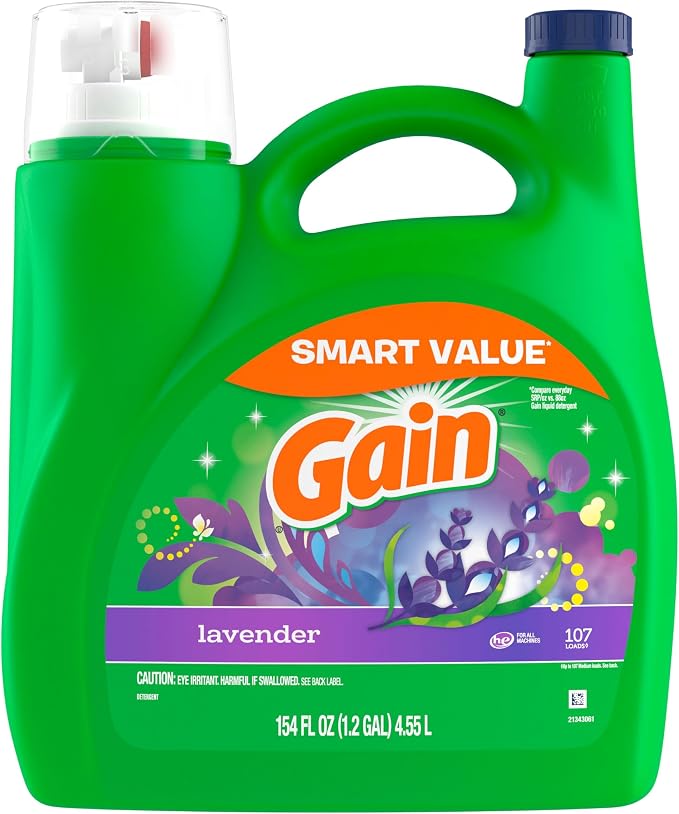 Gain Liquid Laundry Detergent, Lavender Scent, 154 fl oz, 107 loads, HE compatible, Laundry Detergent Liquid Soap