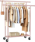 HYSEYY Clothes Rack, Double Rods Rolling Clothing Rack for Hanging Clothes, Portable Garment Rack with Wheels, Coat Rack Wardrobe Closet Load 240 LBS for Bedroom Laundry Room (Pink, L)