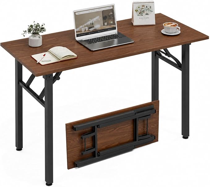 XBurmo Folding Desk Foldable Table, No Assembly 43.3" Foldable Desk Space-Saving Workstation for Small Space, Computer Table, Flat Storage for Home Office, Bedroom, Dorm, Study Room, Dark Walnut