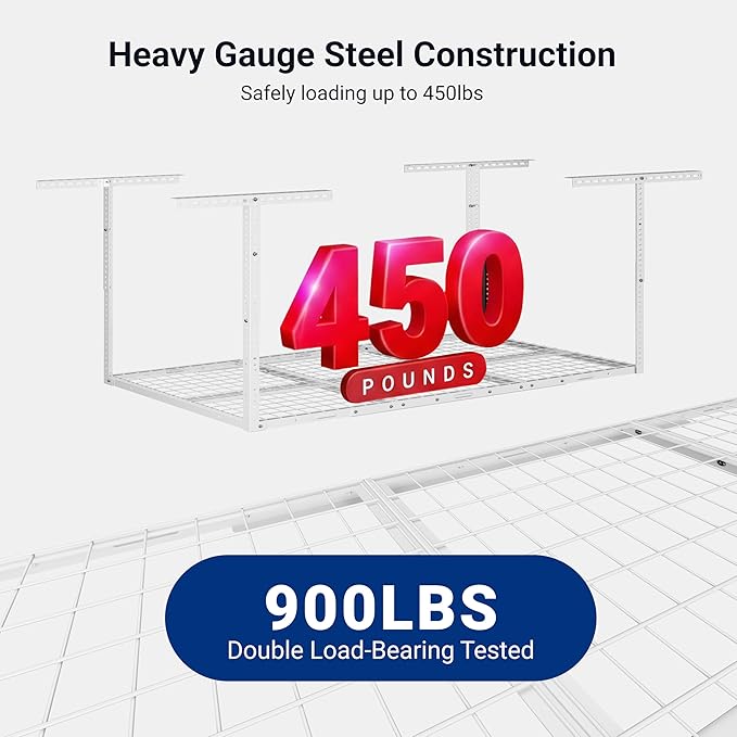 FLEXIMOUNTS 3x6 Overhead Garage Storage Adjustable Ceiling Rack, White | 450lbs Weight Capacity, 22"-40" Adjustable Organization System, Heavy-Duty Metal Ceiling Racks, Classic Series