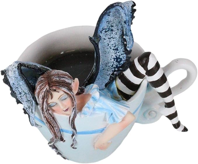 Ebros Gift Amy Brown Teacup Latte Coffee Drunk Fairy Figurine Fantasy Mythical Faery Magic Watercolor Collectible Decor Statue Gift Ideas for Women Teen Girls Fairy Garden DIY Art Centerpiece