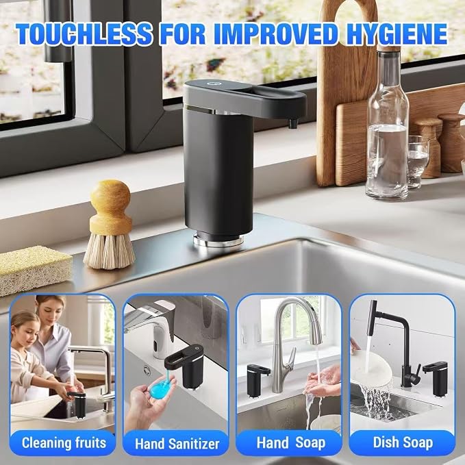 Automatic Dish Soap Dispenser for Kitchen Sink, Touch-Free Electric Sink Soap Pump, Plug-in Powered, Leak-Proof Universal Fit, 35" No-Spill Tube Kit, Easy Install & Sleek Design for Kitchen Bathroom
