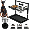 Elevated Dog Bowls with Slow Feeder for Large Dogs – Adjustable Raised Stand with 2 Stainless Steel Bowls & Spill-Proof Mat, Non-Slip Dog Feeder for Large & Medium Dogs (Black)