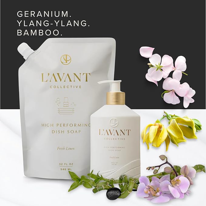 L'AVANT Collective Natural Luxury Dish Soap | Plant-Based, Non-Toxic & Grease-Cutting, Safe for Kids & Pets, Refillable Glass Bottle with Pump, 16 Fl Oz | Winter Fir