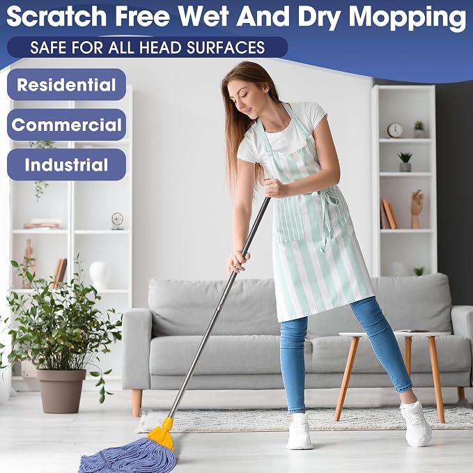 Eccliy 6 Pack Commercial Mop Heads Replacement Heavy Duty 18 oz Loop End Cotton String Wet Mop Refills Washable Absorbent Reusable for Industrial Home Tile Wood Concrete Floor (Blue,Orange)