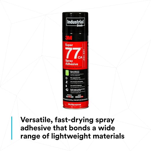 3M Super 77 Multipurpose Permanent Spray Adhesive Glue, Low VOC, Paper, Cardboard, Fabric, Plastic, Metal, Wood, Net Wt 18 oz