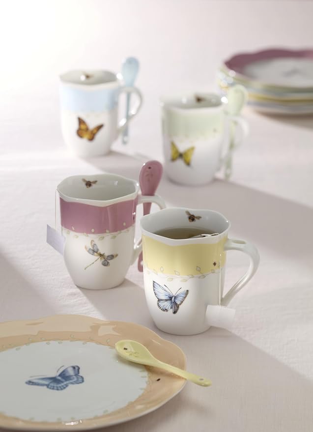 Lenox 897803 Butterfly Meadow Color Mugs With Spoons, Set Of 2, Pink