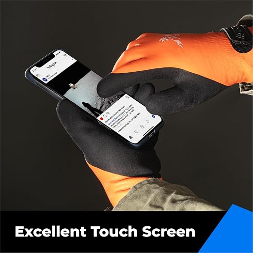 toolant 100% Waterproof Winter Work Gloves, Thermal Insulation with Grip | Touchscreen, Freezer Work for Men and Women, Cold Weather Work & Outdoor Tasks, Orange, X-Large