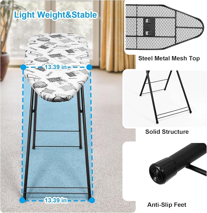 Duwee 13"×35" Ironing Board Small with Heat Resistant Cover Thicken Padding | Folding Compact Ironing Board,Light Weight,Easy to Storage