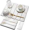 Small Stone Dish Drying Mat for Kitchen Counter, 15.7"×12" & 8"x4" Quick Dry Stone Mats, Foldable Water Absorbing Diatomaceous Earth Drying Dish Pad for Countertop Bottles Utensils Cup(Gold White)