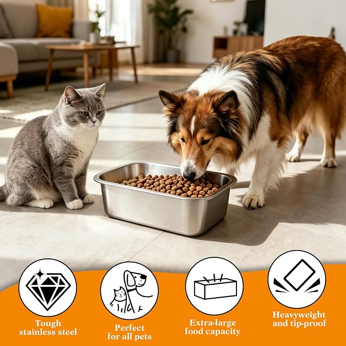 1.25 Gallons Stainless Steel Large Dog Water Bowl, Outdoor Dog Water Bowl, High Capacity Metal Dog Food Bowls, for Dog & Cat, Big, X- Large Pet