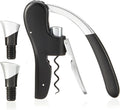 True Lever Corkscrew Manual Stoppers Top-Notch Cork Bottle Opener with Ergonomic Handle and Wine Preserver, Set of 3, Black