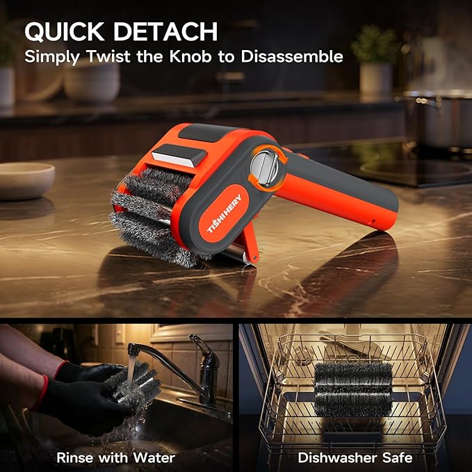 Electric Grill Brush for Outdoor Grill, 800 RPM Brush Head, 3000mAh Battery, No Preheating Grill, 304 Stainless Steel Bristle, Rechargeable Cordless BBQ Grill Cleaner with LED Light, Gift for Men/Dad