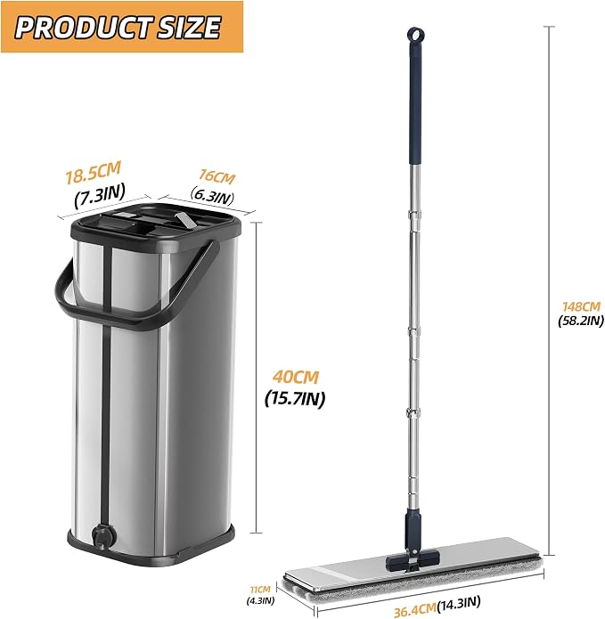 Premium Stainless Steel Microfiber Flat Mop for Floor Cleaning - 360° Pivot Head, Lightweight, Washable Pads - Includes 4 Reusable Absorbent Mop Pads (Silver)