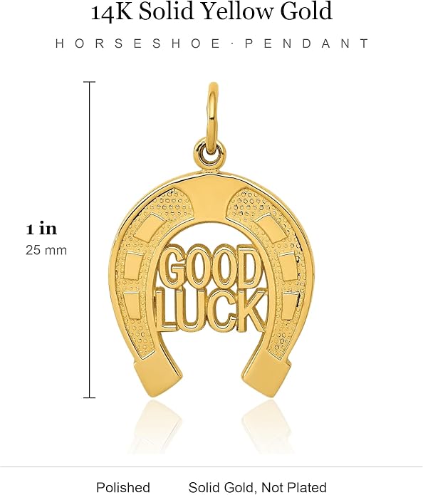 IceCarats 14K Yellow Gold Medium Horseshoe Pendant Necklace, 25mm 1 inch | Polished, Textured, Solid