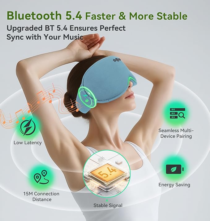 LC-dolida Bamboo Cotton Weighted Bluetooth Sleep Masks, 3D Weighted Sleep Masks with Bluetooth 5.4 Headphones, Total Blackout Bluetooth Sleep Mask for Women Men, Weight Eye Mask for Sleeping, Ash Blue