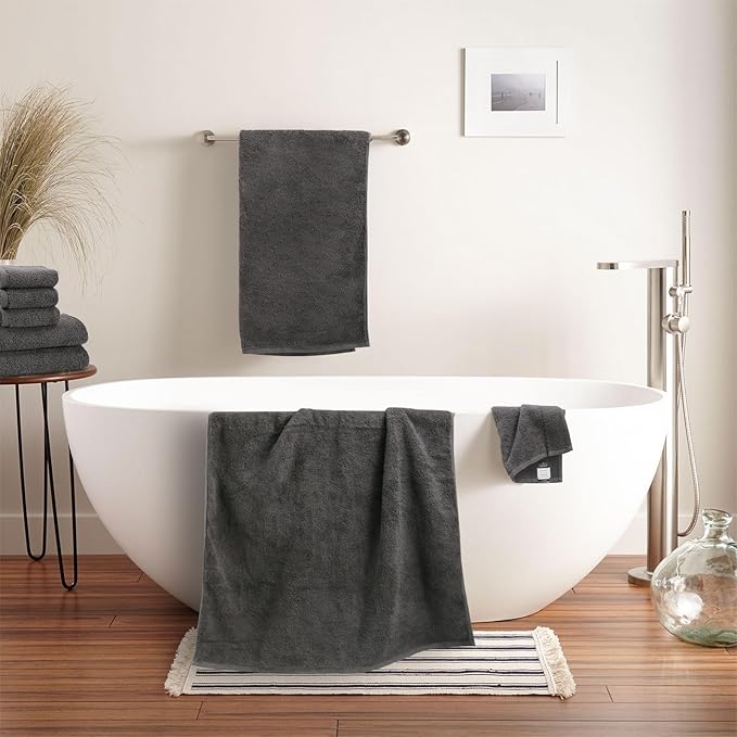 SEMAXE Bath Towel Set, 18 Piece Towel Set for Bathroom, Large Value Pack, Quick Dry Cotton Towels with Hanging Loops, Easy Care, Grey