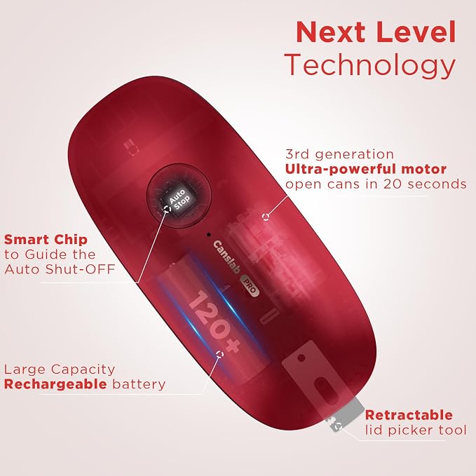 Canslab Ultrablade PRO Electric Can Opener,USB Rechargeable,Smart Auto Stop | Automatic Can Opener for Seniors with Arthritis, Handsfree Side Cut with Smooth Edge, Cordless, Kitchen Wall Mountable, Red