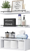 WOPITUES Floating Shelves for Wall with Cube Shelf, Wall Shelves with Metal Rail for Decor, Bathroom Organizers and Storage, Over Toilet Shelves for Bathroom, Toilet Paper-White