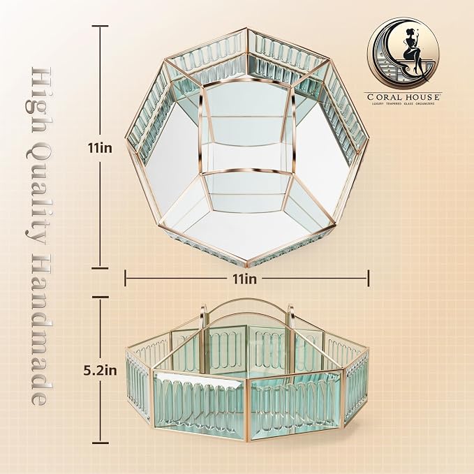 CoralHouse 360° Rotating Makeup Organizer Spinning Vanity Organizer with Makeup Brush Holder for Countertop, Bathroom Storage, Skincare, Perfume & Cosmetic Organizer for Vanity