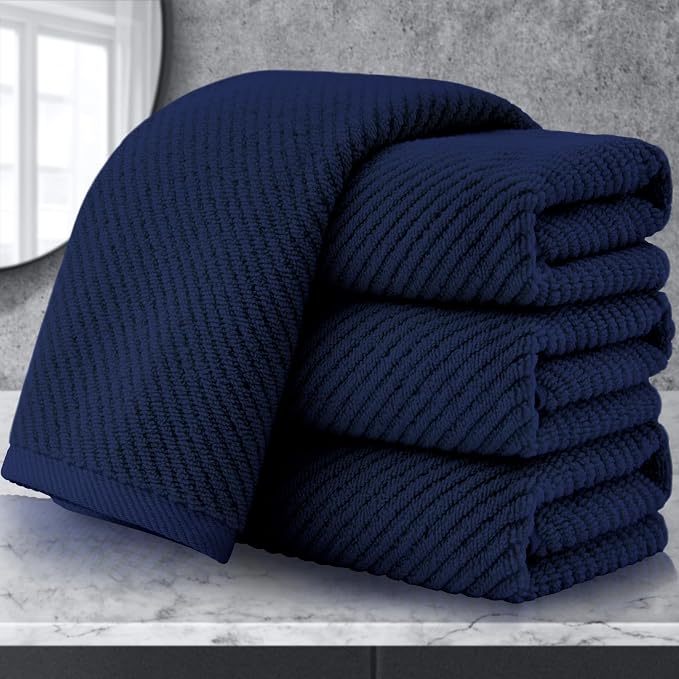 VOOVA & MOVAS Hand Towels 4PC, 100% Cotton, 18x28 in, Navy Blue | Thick, Quick Dry, Soft, Absorbent, Towel Gift Set, Great For Birthday, Housewarming, Holiday Gift