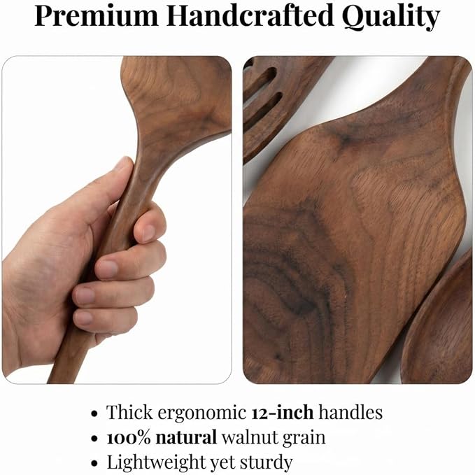 Salt & York 5-Piece Walnut Kitchen Utensil Set with Turner, Tongs, Slotted Spoon, Ladle and 12" Spoon, Farmhouse Style Kitchen & Cookware, Ideal for Entertaining, Wedding and Housewarming Gift