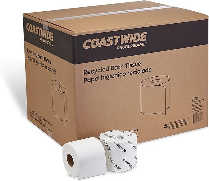 Coastwide Professional Recycled Toilet Paper, 2-ply, White, 550 Sheets/Roll, 80 Rolls/Carton