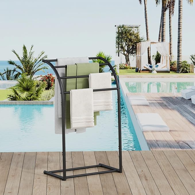 YINMIT Free Standing Towel Rack, Pool Towel Rack Outdoor, 4 Tier Towel Racks for Bathroom, Metal Blanket Rack, Blanket Display and Towel Drying Rack