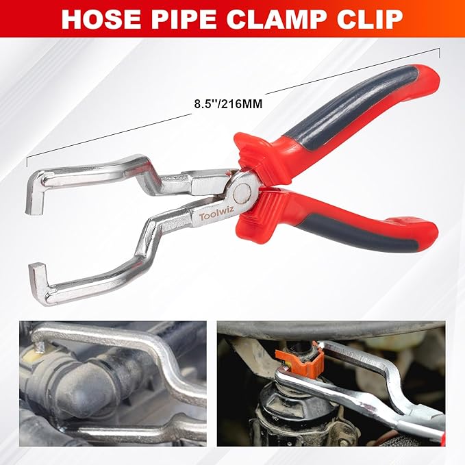 Toolwiz 6 pcs Fuel Line Pliers Set, Hose Clamp Plier, Panel Removal Tool, Hose Removal Plier, 30 Degree Push Pin Pliers, 2 pc 9" Electrical Disconnect Tool for Automotive Repair with Storage Bag