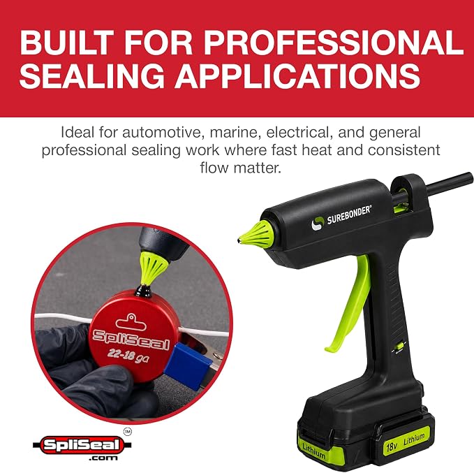 Professional 120W Glue Gun Kit - Dual Power 110V Corded & 18V Cordless Battery - Fast Heat, Consistent Flow for Automotive, Marine & Professional Sealing Applications