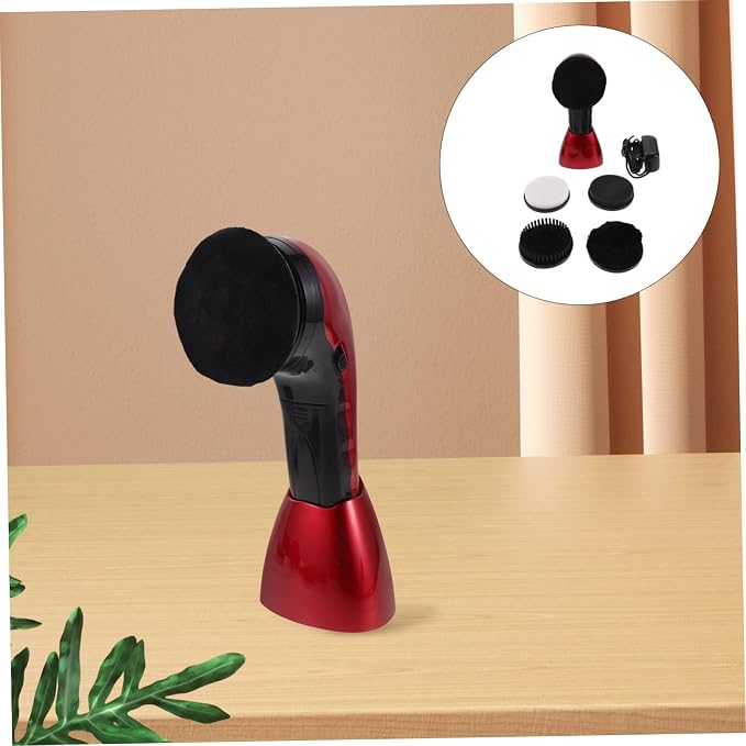 Electric Shoe Polishing Brush Kit with Replacement Brush Head | 710 Red Dual Power, Fiber Sponge Plastic Build, Office and Home Use, Portable Design with Interchangeable Heads