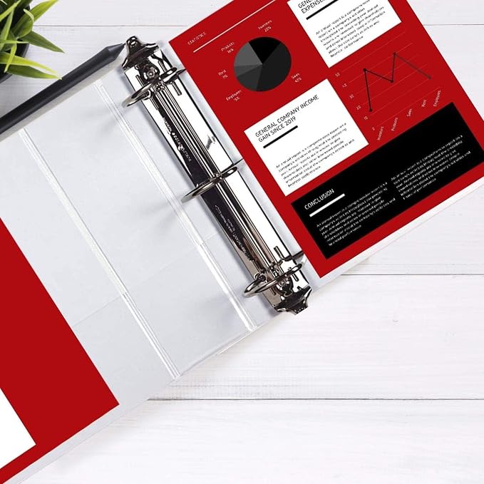 3 Ring Binder, Professional Angle D Ring Binder 5 Inch, Presentation Folder for Standard Pages 8.5 x 11 with Pockets, Crystal Clear View White